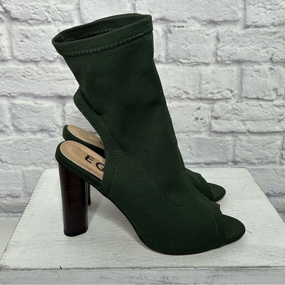 EGO Forest Green Knit Above Ankle Pull On Peep Toe Heels - Picture 6 of 16